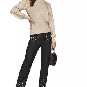 Karl Lagerfeld Black Embellished Straight Leg Jeans